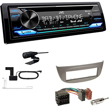 JVC KD-DB922BT 1-DIN Autoradio CD-Receiver Bluetooth DAB+ Digital Radio Einbauset passend für Renault Twingo II 2007-2014 hellgrau