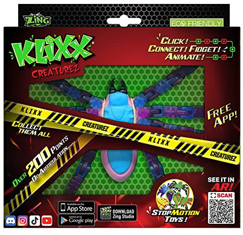 Zing KLiXX Spider Blue– Stop Frame Animation and Fidget Toy with 200 Points of Articulation, Click Connect Fidget Animate