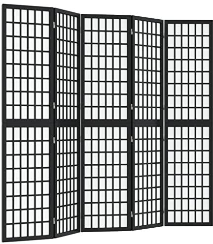vidaXL Paravent 5 TLG., Raumteiler für Schutz der Privatsphäre, Klappbare Trennwand, Raumtrenner Sichtschutz, Japanischer Stil, Faltbar Schwarz
