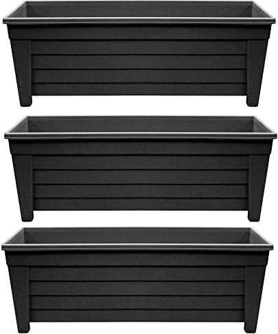 Optimal Products Long Trough 55cm Plant Pot Plastic Planter Indoor Home Outdoor Garden Window Herb Flower Box (3 Trough, Ebony/Black)