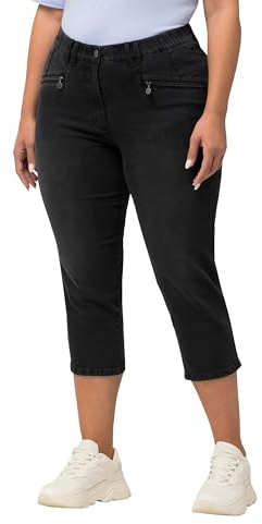 Ulla Popken Damen große Größen Übergrößen Plus Size 7/8-Jeans Mony, Elastikbund, Reißverschlusstaschen Black 46 818466100-46