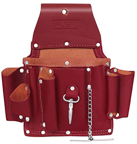 FUERI Professionelle Werkzeugtasche für Elektriker mit 5 Taschen, hochwertige Premium-Leder-Werkzeugtasche, genieteter Verstärkungs-Organizer, Werkzeughalter für Zimmermann, Kastanienbraun