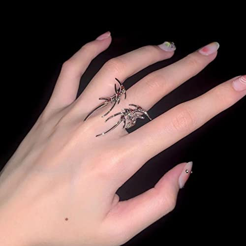 XJruixi Cyberpunk Irregular Butterfly Finger Ring Women Red Rhinestones Zircon Wing Adjustable Opening Rings Jewelry Accessories Gift