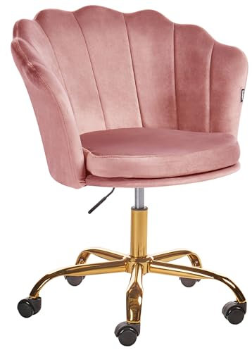 Beliani Chaise de Bureau Rose en Velours Glamour Fauteuil Coquillage Pivotant Monticello II
