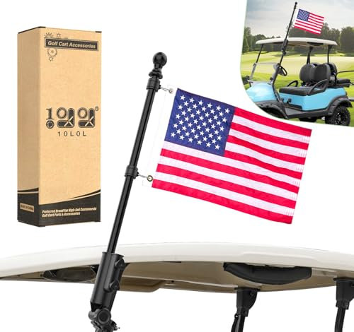 10L0L Golf Cart Flag Pole Kit with 12x18 USA Flag, Universal Fit for Yamaha, Club Car, EZGO Golf Cart, Black Stainless Steel Pole