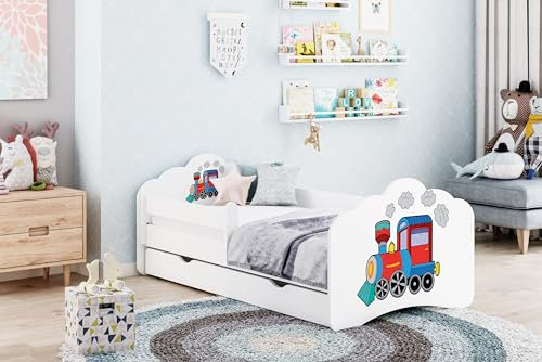 Happy Babies MOBI - Kinderbett 160 x 80 | mit Rausfallschutz & Bettkasten | Jugendbett farbigem Aufkleber | Matratze 80x160 | Kinder-Bett für Mädchen Jungen WIESS (M17), (600401MO00)