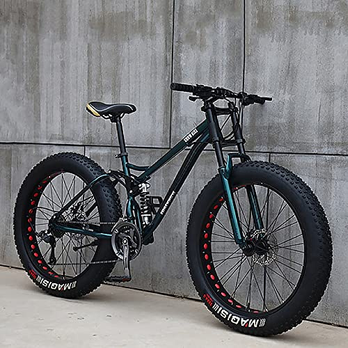 26-Zoll-Mountainbikes, Fat Tire Mountain Trail Bike für Erwachsene, 27-Gang-Fahrrad, Rahmen aus Kohlenstoffstahl mit Vollfederung und Doppelscheibenbremse, 4,0 Zoll dickes Rad Mountain Snow Beach Bike