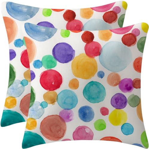 Bunte Kinder-Kissenbezüge, gepunktet, 45,7 x 45,7 cm, Set mit 2 niedlichen Kinder-Kissen, für Outdoor, Bauernhaus, Dekokissen für Couch, Bett, Sofa