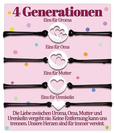Uroma Geschenk für Oma Armband Mama Tochter Urenkelin Armbänder Geschenke Enkelin 4 Generationen Geschenk zum Geburtstag Geschenkideen Herz Weilnachten Schmuck Frauen Schmuckset für 4 Damen Sinvolles