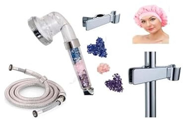 Shower Head with Hose 1,5 m/59in, 1 Mode Filtration Shower Spray (3 Mode Crystal with Universal Shower Hose 1/2G (Might not fit Electric Shower + Holder)