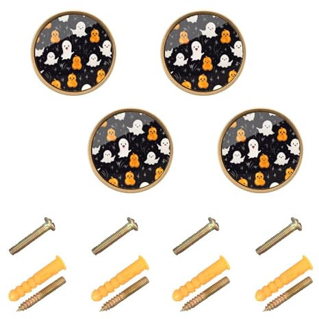 ODAWA Halloween Black Round Drawer Knobs Kitchen Closet Door Knobs Knobs for Kitchen Cabinets and Drawers (32mm, 4 Pack)
