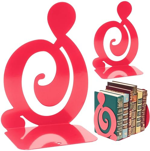 RICOO Buchstütze Rot, Bücherhalter für Regal, Bücherstützen, Buchstopper BS203Rx2, Book Holder, Buchstützen Metall Vintage, 1 Paar (2 Stück)