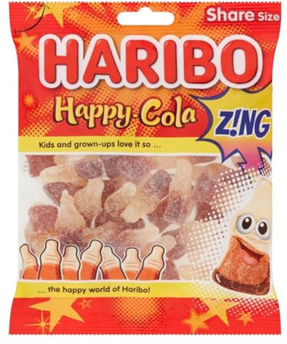 Happy Cola Bottles Zing Fizzy Gummy Sugar Coated Sweets 160g - 1x Share Bag