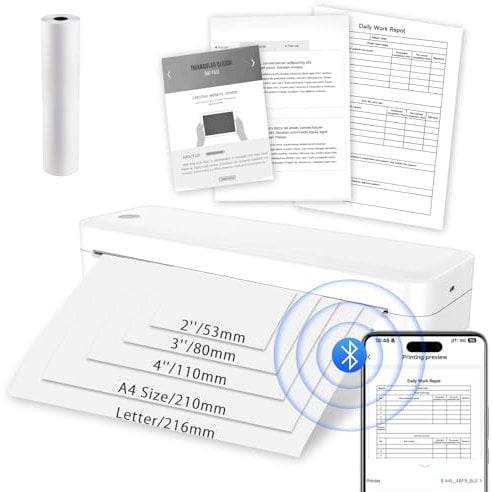 Lvcdodvd Portable Thermal Printer Wireless Portable Printer for Phone Travel Printer Support Roll Paper Fanfold Paper Multiple Size of Paper Compatible with Phone Pad Laptop Computer