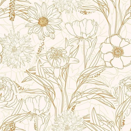 Alzkkll Selbstklebende Tapete Blumen, 600 * 44.5cm Verdicken Gold/Weiß Vintage Blume Blatt Wandverkleidung Selbstklebend Möbelfolie für Wand Möbel Regal Liner Dekor