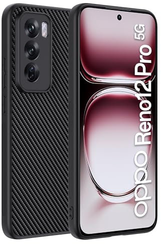Effcotuo Funda para OPPO Reno 12 Pro 5G Cover Fibra de Carbono Carcasa Protectora Antigolpes, Suave TPU Silicona Caso Anti-Choques Case Cover - Negro