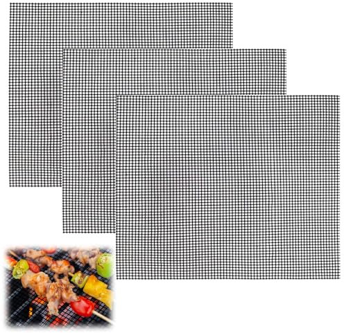 BBQ Grill Mesh, Set di 3 Griglie Antiaderenti per Barbecue, 36 x 42cm Griglia per Barbecue, Griglia BBQ tagliabile, Per Grigliare, Cuocere e Cucinare