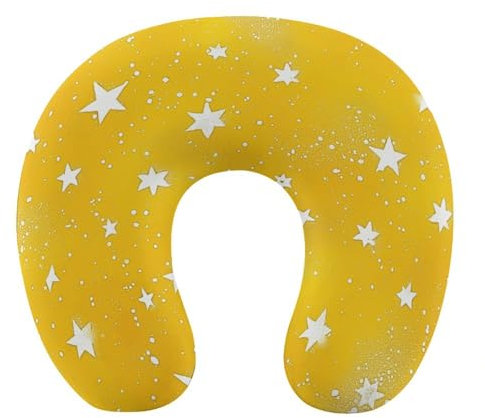 NQLYRE Memory Foam Kissen U-Form Nackenkissen Outdoor Gelb Glitzer Muster Bedrucktes Kissen Reisekissen Schlafen Seitenschläferkissen Geeignet für Flugzeuge Züge Autos