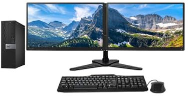 Dell Dual Monitor Trading Setup - FAST Optiplex 7050 SFF PC - Intel Core i5 6th Gen, 2 x 23 HD 1080p Monitors, Leg Base Stand, Windows 11 Pro (Renewed) (16GB DDR4 RAM - 1TB SSD)