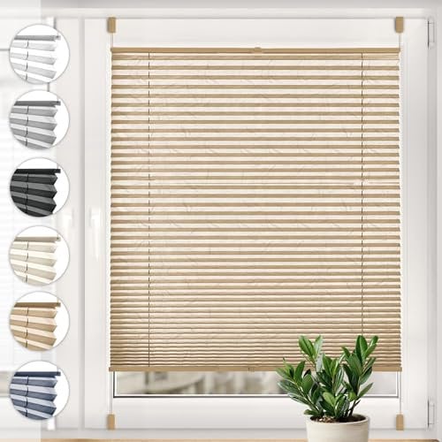 Sonello Plissee Crush Klemmfix ohne Bohren 80cm x 200cm Cappuccino Faltrollo Plisseerollo Jalousie für Tür & Fenster Blickdicht Sichtschutz Sonnenschutz Fertifplissee Rollo