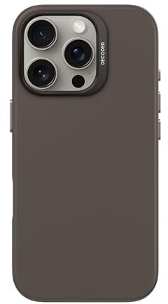 Decoded Silikonhülle - für iPhone 16 Pro, Premium Soft-Touch, Geeignet für MagSafe, Sturz- und Aufprallschutz, Antibakterielle Beschichtung, Metalltasten, Fester Griff, Schwarz