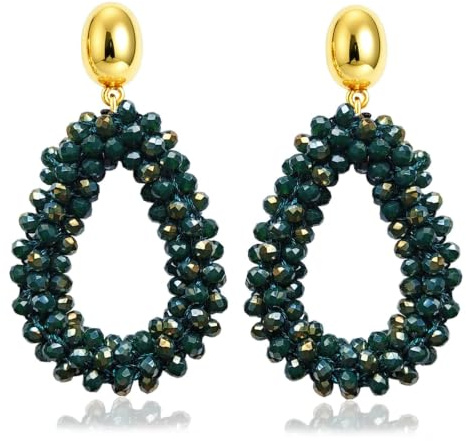 Bohemian Ohrringehängend für Damen,Tröpfchenförmiger handgewebter Kristallhänge Modischer Schmuck