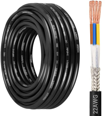 MOOKEERF 22/4 22AWG 4 Core Shielded Wire 30FT,22 Gauge Shielded Cable Stranded Pure Copper CNC Wire for CNC Router Machine,CNC VFD Spindle,3D Printer,Stepper Motor,Transformer,etc