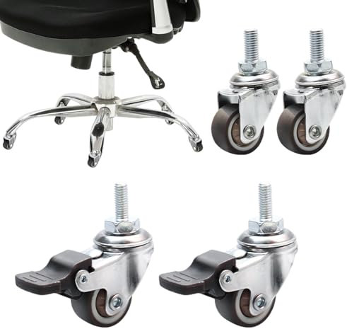 Klein Lenkrollen für Möbel, 4 Stk 25mm M6 Möbelrollen Klein, Lenkrollen Rollen, Lenkrollen Rollen mit Bremse, 360° Drehbar Leise Rutschfeste Gummirollen mit Gewinde für Innen Außen Möbel