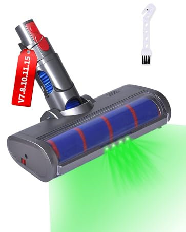 Bürste kompatibel mit Dyson Staubsauger V7, V8, V10, V11, V15, Ersatzteil Zubehör Bodenbürste mit Direktantrieb und LED-Grünlicht Leuchten für Hartböden | Schnellspanner-System