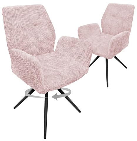 HOMELUX Esszimmerstühle Drehbar 2er Set, Stühle Esszimmer, Küchenstuhl, bis 110 kg Belastbar, Polsterstuhl mit Metallbeine und Rückenlehne für Esszimmer Küche, Rosa