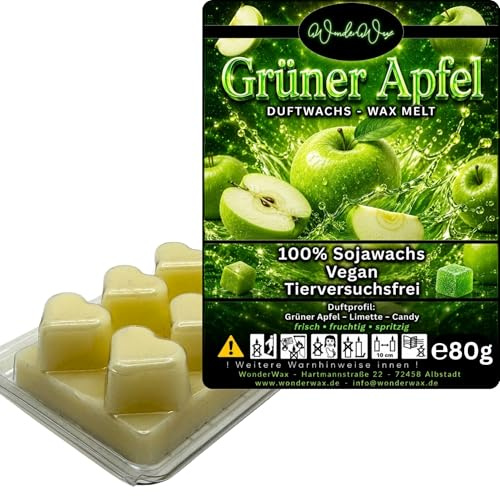 WonderWax® Duftriegel 6 x Duftwachs Herzen Weiß Grüner Apfel | Farbe: Weiß | Raumduft für Duftlampen, Wax Melt, Sojawachs, Indoor Duftöl Wachs schmelzen für Aromalampe