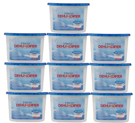 TLG Disposable Dehumidifiers 500ml Pack of 10 | Moisture Absorber, Damp Absorber, Condensation Absorbers, Damp Traps, Moisture Trap for Home, Bedroom, Caravan, Garage, Bathroom, Office