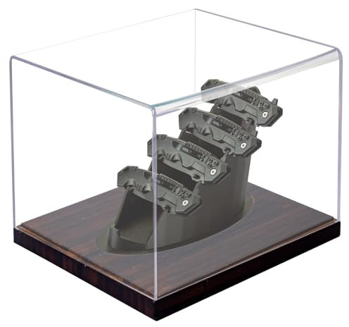 Knife Display Case - Knife Display Stand Pocket Knife Storage Case with Acrylic Protection Cover Holds 5 Pocket Knives for Collections - Fixed Blade Knives Holder for Desktop Home Decor (Wooden Base)