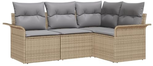 vidaXL 4-teiliges Garten-Sofa-Set mit Kissen in Beige aus Poly-Rattan – Modular und perfekt für Sitzgelegenheiten im Garten oder auf der Terrasse. Wetterfest und ideal für Deine Lounge im Garten.