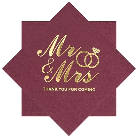 100Pcs Wedding Napkins, 3-Ply Gold Foil Cocktail Napkins, Folded 5 x 5 Disposable Napkins for Wedding Dinner Party Bridal Anniversary-Rot Ring