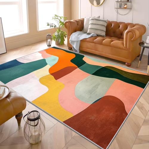 AUWUUA Mid-Century Modern Abstrakter Teppich, 250 x 300 cm, minimalistische geometrische Teppiche für Wohnzimmer und Schlafzimmer, waschbarer, Rutschfester Boho-Art-Teppicheee für große Flächen