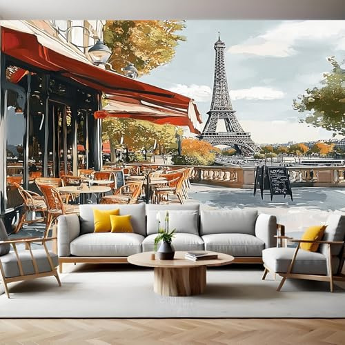 Fototapete Paris Street Café 3D Effekt Vliestapete 200 x 140 cm Wanddeko Wandbild Wandtapete Wohnzimmer Büro Schlafzimmer Kinderzimmer Esszimmer Korridor