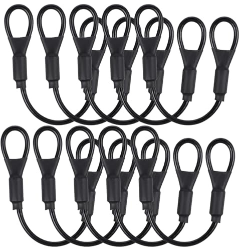10-pack stålkabel med öglor 15 cm säkerhetsvajer, kort säkerhetskabel med öglor och gummibelagt 3 mm diameter, flätat stål, säkerhetslås, 59 kg dragkraft