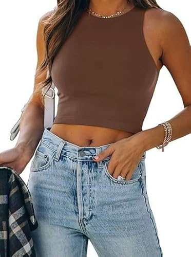 Damen Double Lined Crop Tank Top Ärmellos Racerback Workout Tee Cute Summer Top