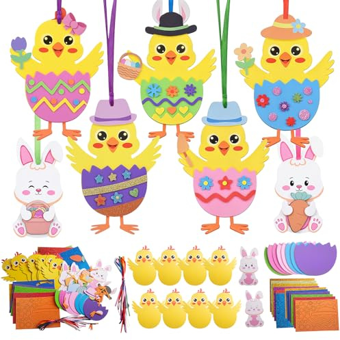 Kuvarix 12 Stück Oster Basteln Kinder, EVA Bastelset Ostern Kinder, DIY Kreative Basteln Ostern Osterküken Hase Deko, Ostern Basteln Kinder 2 3 4 5 6 7Jahre
