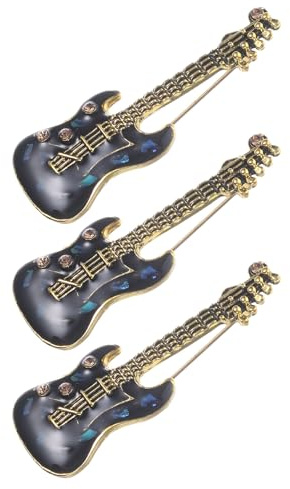 ORFOFE 3stücke Gitarren-anstecknadeln aus Emaille Strass Dekorative Musikinstrumenten-anstecker für Rucksack Hemd Jacke und Hut Unisex