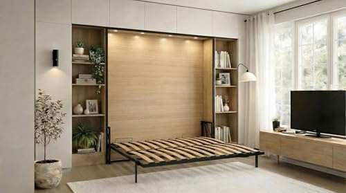Wallbedking - Morphy Klassisches Schrankbett - Klappbett - modulares Multifunktionssystem SizeFlex & TypeFlex, platzsparendes, erweiterbares Murphy-Bett (180x200 cm, Horizontal)