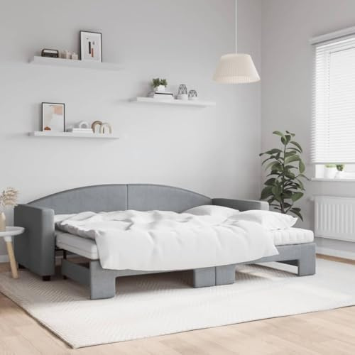 Frdhee Doppelbett,Tagesbett Ausziehbar mit Matratze Hellgrau 80x200 cm Stoff Schrankbett, Stauraum Unten