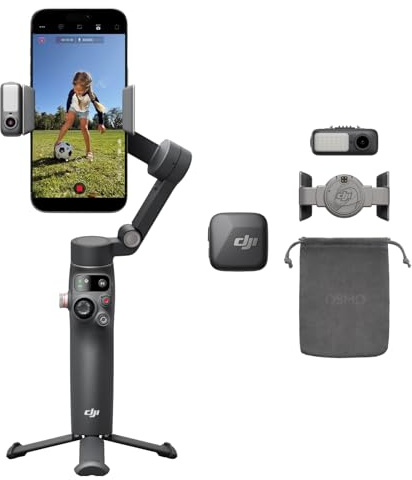 DJI Osmo Mobile 8 + Mic Mini Sender (Infinity Schwarz) | Gimbal-Stabilisator für Smartphones, Natives AI-Tracking mit Audio und Beleuchtung, 360°-Schwenkrotation