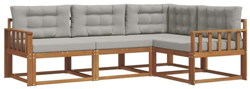 vidaXL Outdoor-Sofagarnitur mit Kissen 4 pcs Natürlich und Hellgrau, Garten Modular Outdoor Sofa, Langlebiges Sektionales Set, Bequeme Patio-Sitzgelegenheiten, Moderner Akazienholz-Lounge