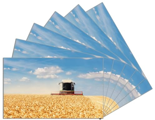 Wallario 6er Set Frühstücksbrettchen aus Glas, Glasunterlage, Glasbrettchen Erntezeit auf dem Feld, Größe 14 x 23 cm, Sicherheitsglas