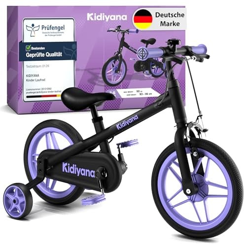 Kidiyana 3-in-1 Kinderfahrrad ab 2 Jahren mit abnehmbaren Pedalen & Stützrädern – Laufrad 12 Zoll mit Handbremse, Klingel, höhenverstellbarem Sattel & Lenker, Balance Bike mit Aluminiumrahmen