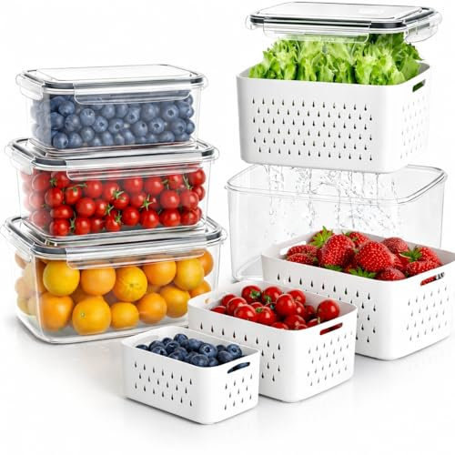 Zenvilo 4 Pack Fresh Food Storage Containers with Lids,Airtight & Leakproof | Fridge Organizer Bins with Airtight Vent Leakproof,For Microwave Dishwasher Safe,Keep Fruits Veggie Food berries Fresh