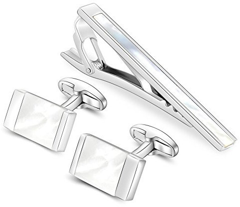 Merit Ocean Klassische Manschettenknöpfe und Krawattennadel Set für Herren Manschettenknöpfe, französisches Kleid, Hemden mit Geschenkbox ordinary Weiß