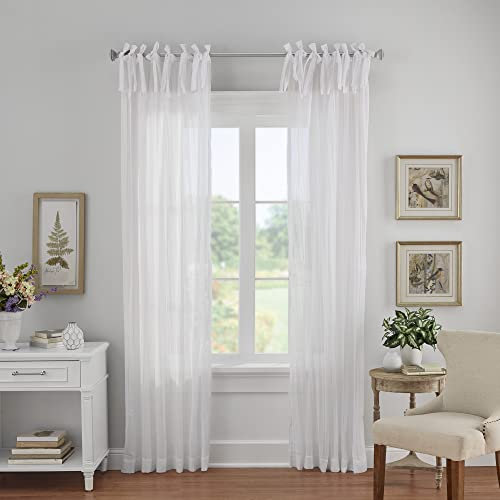 Elrene Home Fashions écrasé Bande inférieure à 1 mm réglable Tie Top Panneau Simple Rideau de fenêtre drapé, Blanc, 52x84